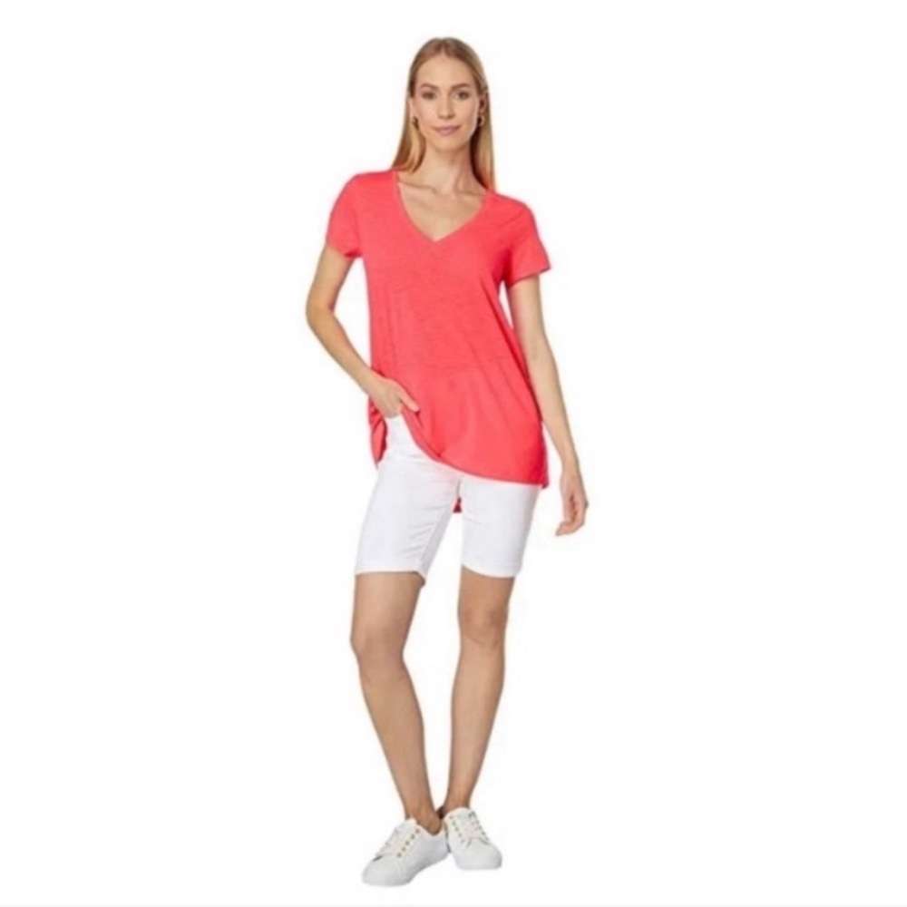 Lilly Pulitzer Womens Etta T-Shirt Top Size Small Coral Pink V-Neck Short Sleeve
